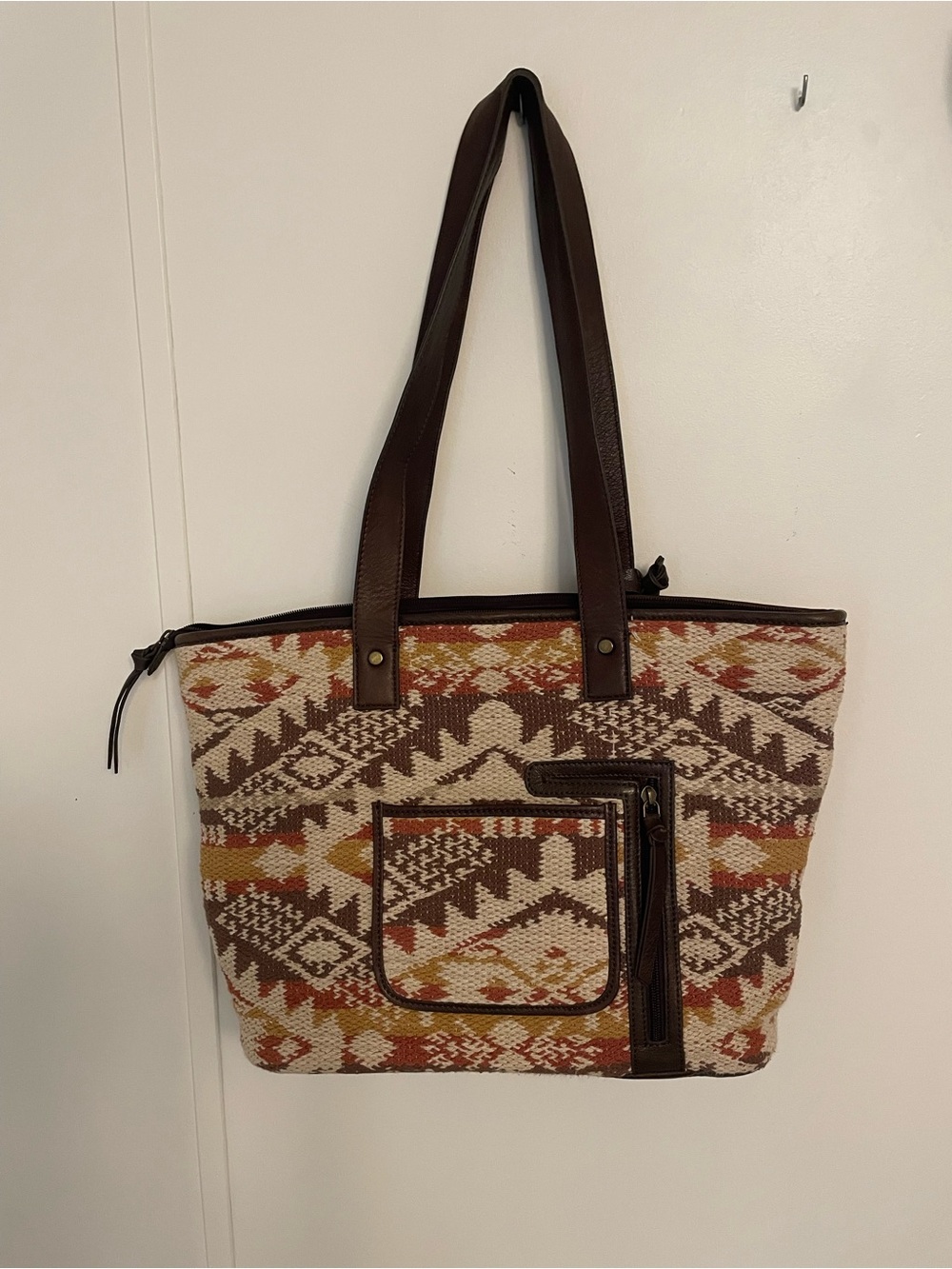 Shyanne Country Woven Southwestern Aztec Pattern Tote Bag Leather straps Purse